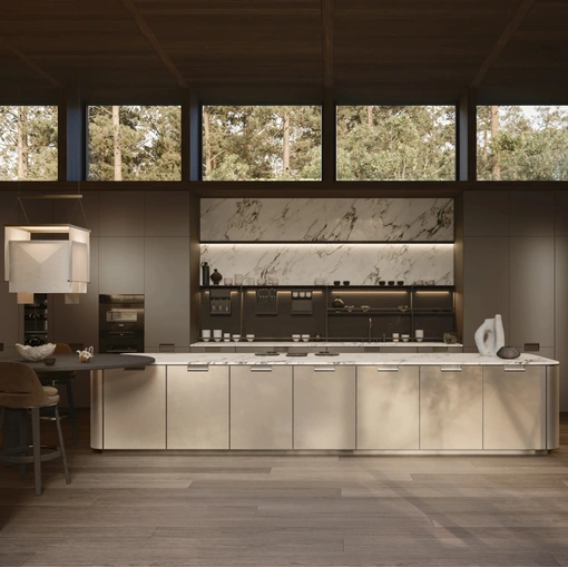 Cucina Design con isola Physis in laccato Bronzo e Iris di Molteni & C