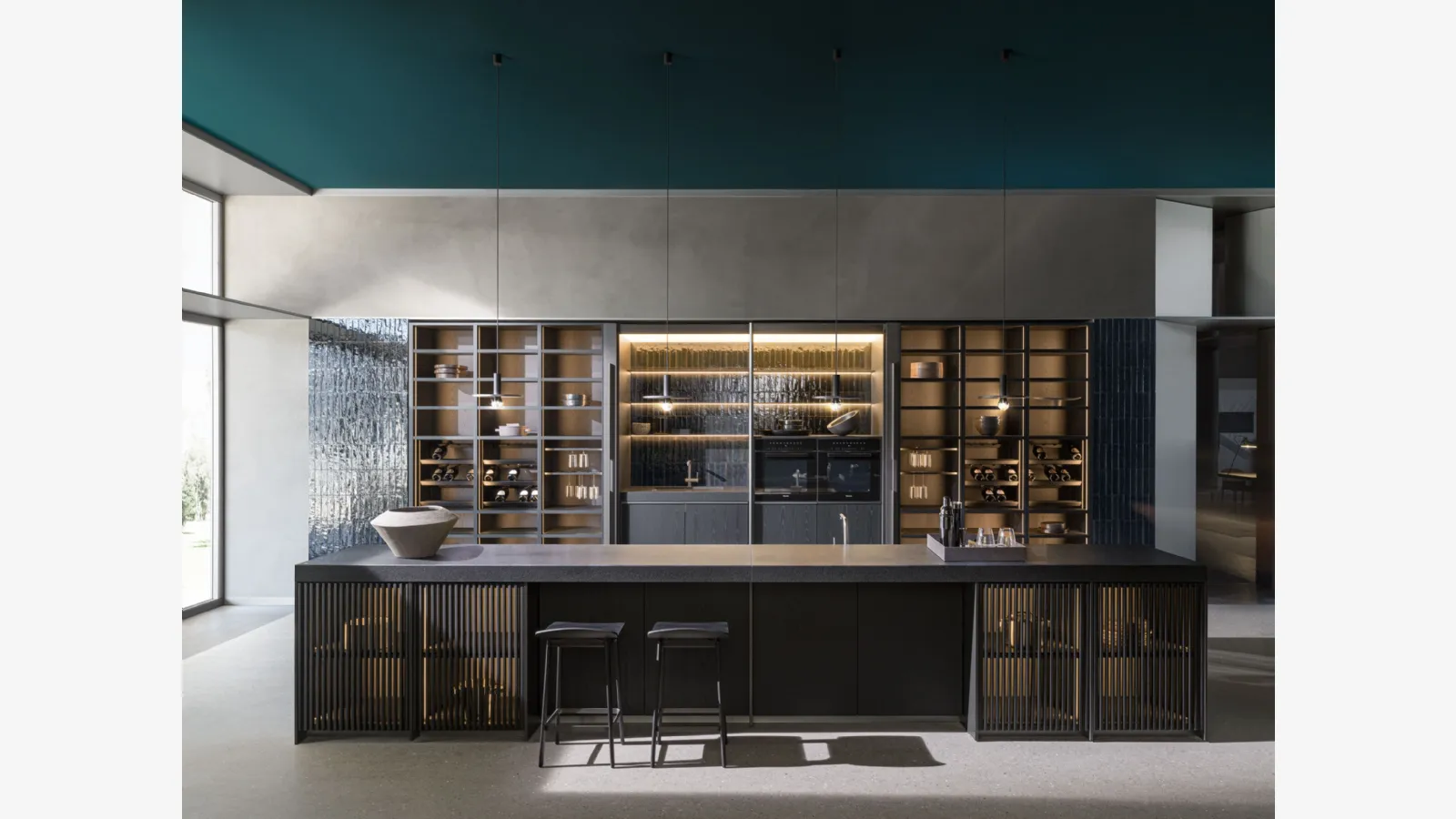 Cucina Design con isola Ratio Frassino Nero di Molteni & C