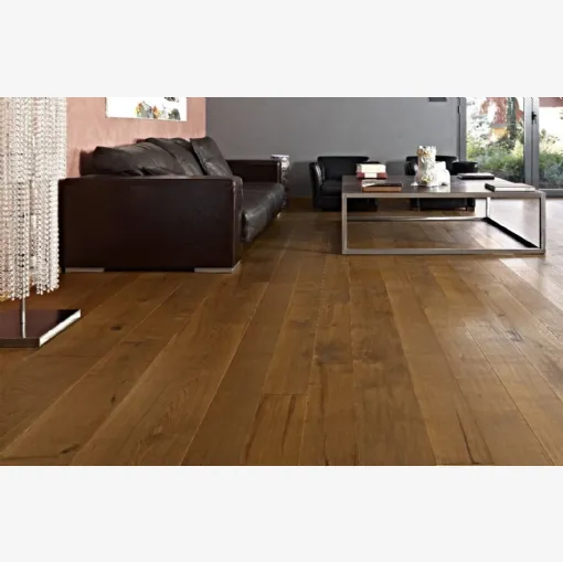 Parquet Fior di Brono in Rovere invecchiato dai toni caramellati di Fiemme Tremila