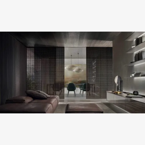 Porta per interni scorrevole Daimon in vetro Grigio trasparente con struttura in alluminio Brown di Rimadesio