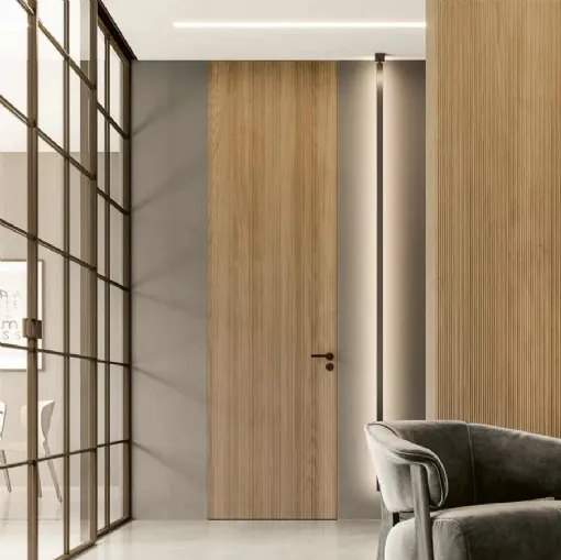 Porta a filo muro per interni Millerighe in rovere di Bertolotto