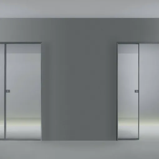 Porta per interni scorrevole Spin in vetro con telaio in alluminio Rimadesio