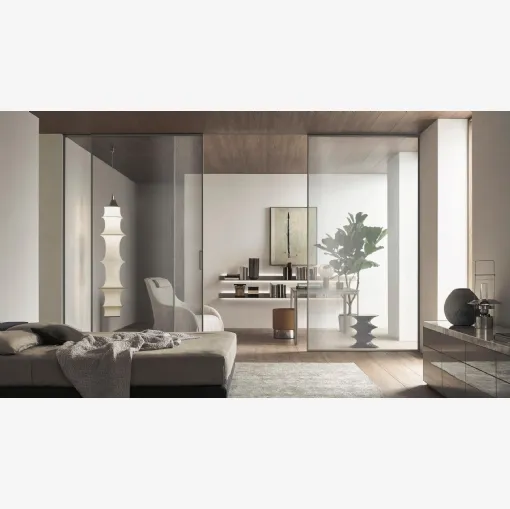 Porta per interni scorrevole Velaria in vetro rete Alluminio con struttura in alluminio finitura Platino di Rimadesio
