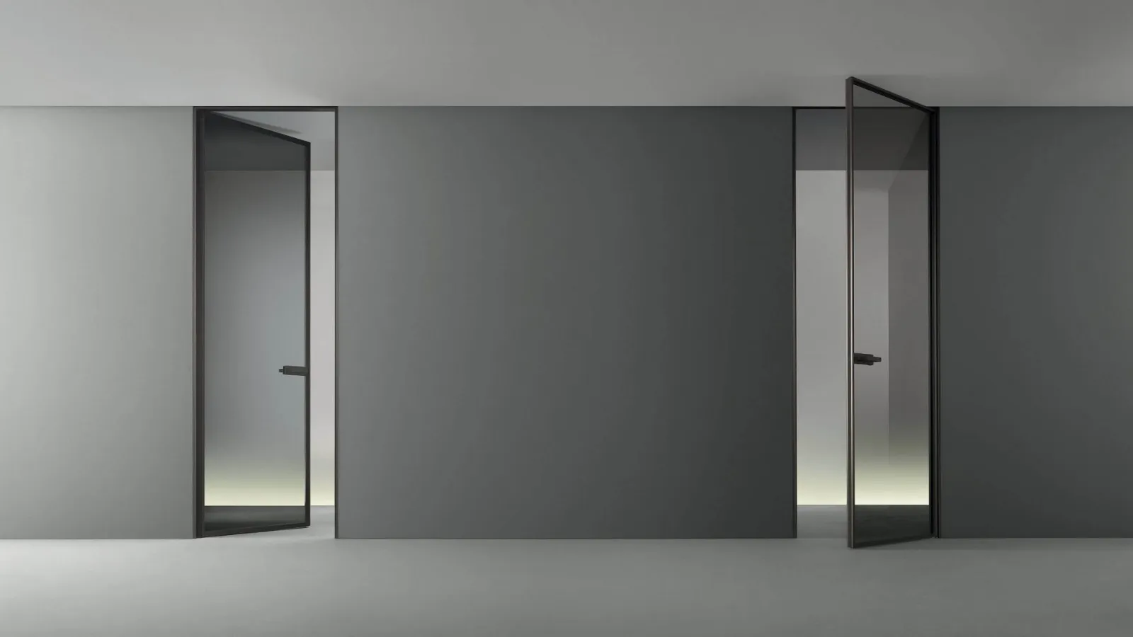 Porta per interni Zen in vetro grigio trasparente con telaio in alluminio di Rimadesio
