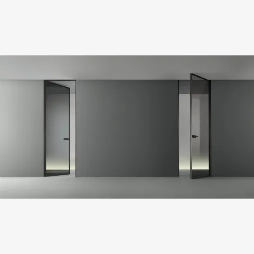 Porta per interni Zen in vetro grigio trasparente con telaio in alluminio di Rimadesio
