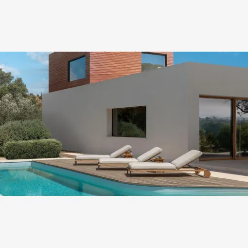 Lettino prendisole CleoSoft Wood in tessuto imbottito e legno di Talenti