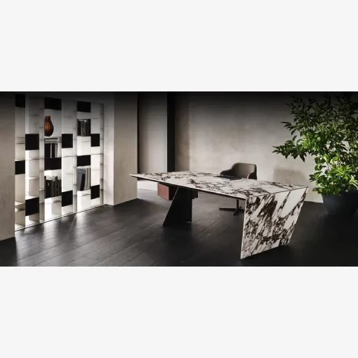 Scrivania direzionale in ceramica Marmi e acciaio Nasdaq Keramik di Cattelan Italia