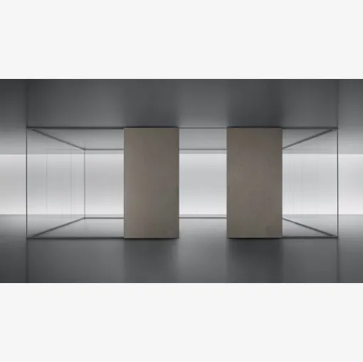 Parete divisoria Spazio e Graphis Plus in vetro e Gres con struttura in alluminio finitura platino di Rimadesio