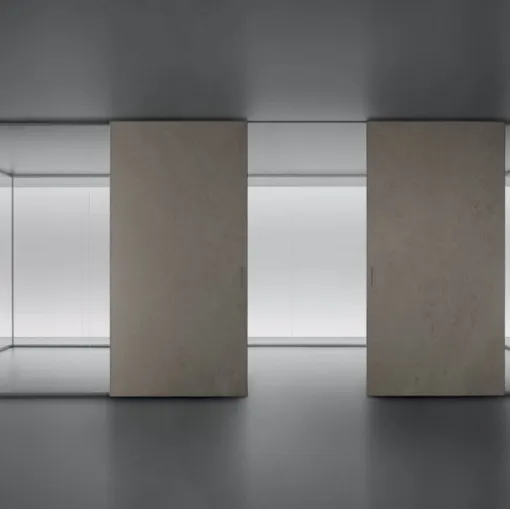 Parete divisoria Spazio e Graphis Plus in vetro e Gres con struttura in alluminio finitura platino di Rimadesio